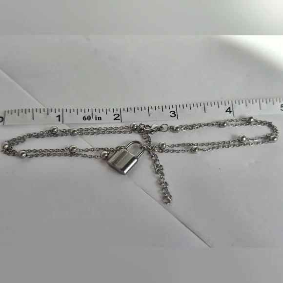 Double-Layer Silver Padlock Necklace - Picture 7 of 10